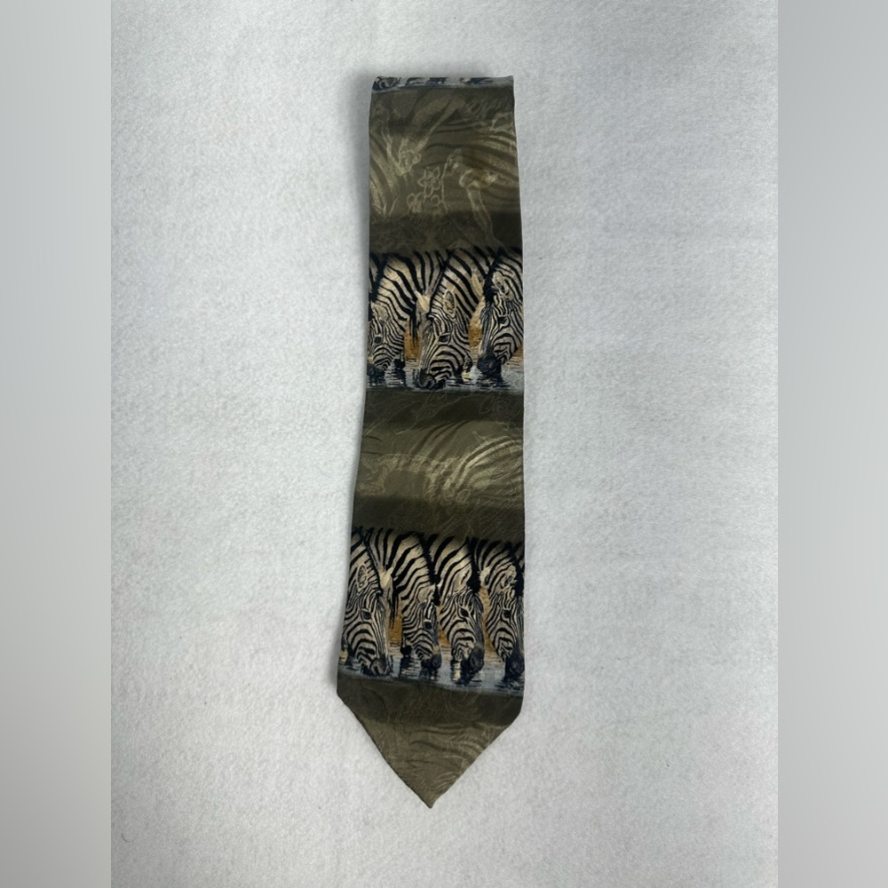 Endangered Species Mens Tie Silk Art Zebras At The Waterhole Necktie Vin…